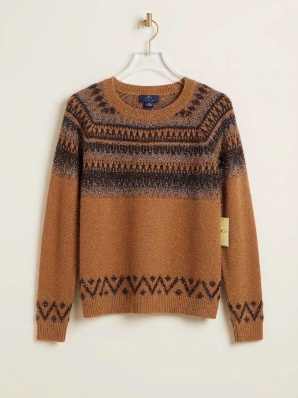 NWT CeCe Toasted Fair Isle Sweater – Metallic Brown